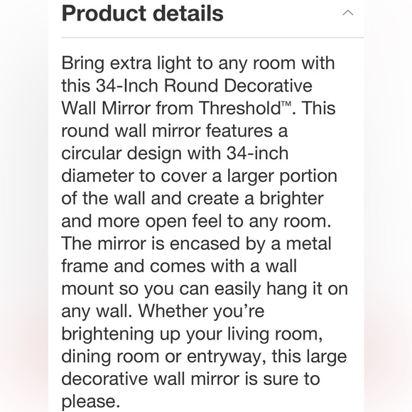 STUDIO MCGEE NWT round decorative wall mirror -brass -34” - Picture 5 of 7